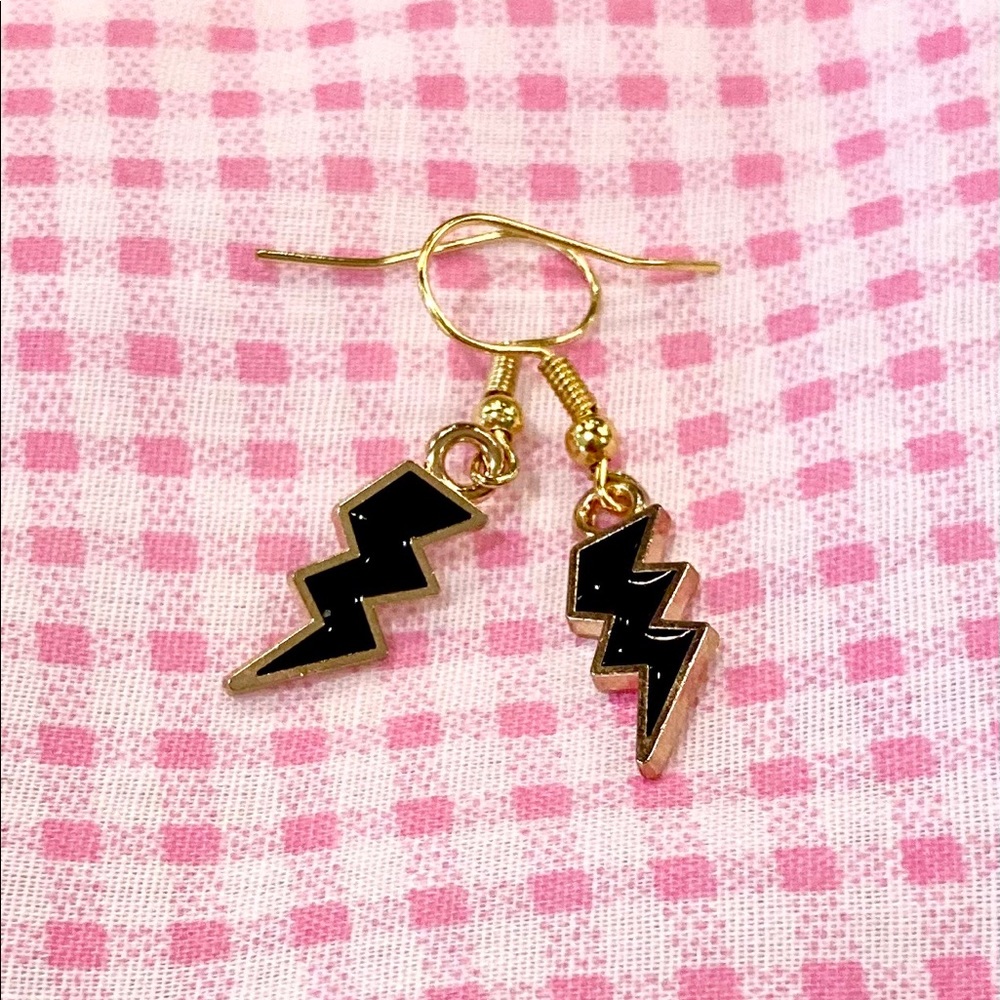 Black Lightning Bolt Earrings